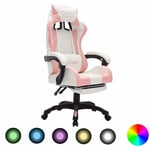 Maisonchic - Fauteuil gamer Chaise gaming Fauteuil de jeux vidéo avec led rvb Rose et blanc Similicuir 28521