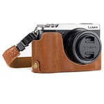 MegaGear MG974 Etui avec Bandoulière/Accès Batterie en Cuir pour Appareil Photo Panasonic Lumix DMC-GX85/GX80 Marron Clair