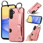 Samsung Galaxy A15      Hand Strap PU Card Case    Pink