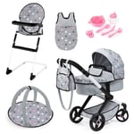 Bayer Design 17007AB Dolls pram XEO, doll stroller, carriage pram with highchair, bag, sleeping bag, baby gym, accessories