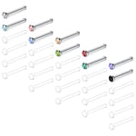 D.Bella 18g Clear Nose Studs Plastic & Stainless Steel Diamond Nose Bone Studs Bioflex Nose Piercing Jewelry 30pcs