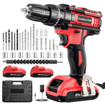 Cordless Drill Set 21V, Cordless Hammer Drill with 2 Batteries 2000mAh, 25+3 Torque, 42N.m Max Electric Drill, 30PCS Drill Bits 2 Speed, LED Light for Home and Garden DIY Project