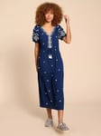 White Stuff Mauve Embroidered Midi Dress, Blue