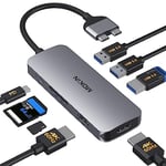 USB C vers Dual HDMI Multiport Hub USB C pour MacBook Pro, 8 en 1 Thunderbolt 3 Adaptateur Mac Dongle MacBook avec 2 HDMI (4K @60 Hz), 3 USB3.0, SD TF Card Reader et 100 W PD USB C Port