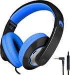 Casque Audio Enfant,Over Ear Casque Filaire Avec Micro Pour Enfants,Serre-Tete Ajustable,Audio Jack 3,5Mm,Pour Garçons Filles Ecole Voyage Pc Tablette Telephones(Noir Bleu)