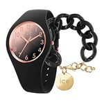 ICE-WATCH - Ice Sunset Black - Montre Noire pour Femme avec Bracelet en Silicone - 015746 (Small)+ Chain Bracelet - Black - Bracelet Mailles XL de Couleur Noire (020354)