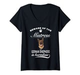 Womens German Shepherd T-Shirts - Beware of the mistress - Shepherd V-Neck T-Shirt