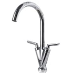 Deva Dual Lever Mono Kitchen Sink Mixer Tap with Chrome Finish 360 Degree Swivel Spout - Large Easy Use Hot & Cold Silver Swan Handles - for Dual Single Basin - 12 Year Warranty LEV104