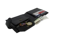 Mens RFID BLOCK Wallet  Real Leather Black Wallet  Coin Pocket Pouch ID Window