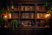 Intricate wooden bookshelf I