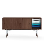 House of Finn Juhl - Sideboard With Tray Unit, Walnut Veneer, Light Blue Steel, Cold - Skänkar och sideboards - Finn Juhl - Träfärgad - Metall/Trä