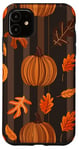 Coque pour iPhone 11 Marron Pop Art Rayures Automne Falling Leaves Citrouille Spice