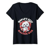 Womens Maltese Dog Breed Pet World's Best Maltese Mom V-Neck T-Shirt