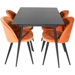 SilarBLExt ensemble table, table extensible longueur cm120 / 160 noir et 4 Velvet chaises Velours orange, noir.