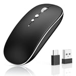 QYFP Wireless Mouse for Computer Rechargeable, 2.4 GHz Wireless Portable Mouse with USB/USB-C Dual Receiver,DPI,Back Button-Compatible with TypeC Device/AppleMacBook Air/Pro,iPad,Tablet,PC (Black)