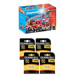 Playmobil Lot Camion de Pompiers avec échelle pivotante - 9463 + Pile Bouton alcaline Duracell spéciale LR44, 8 Piles