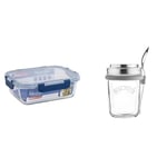 Décor Deluxe Clips Glass Food Storage Container | Leakproof Lid with Deluxe Clips | Dishwasher, Freezer & Microwave Safe - 1L Capacity & Kilner 0.35 Litre Round Glass Breakfast Jar Set