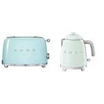 Smeg TSF01PGEU Grille-pains, Vert clair & KLF05PGEU Mini bouilloire Vert pastel