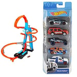 Hot Wheels Coffret Altitude Crash avec loopings et propulseur pour véhicules avec Petite Voiture de Course, Emballage fermé + Coffret 5 véhicules, Jouet pour Enfant de Petites Voitures Miniature