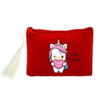 Porte monnaie et cles rouge licorne coeur kawaii I love you personnalisable