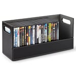 Stock Your Home DVD Storage Box, Movie Shelf Organizer for Blu-Ray, Video Game Cases, CDs, VHS Tape Display Stand, Disc Holder Can Store Up to 28 DVDs, Faux Leather (Black)