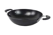 YASTA Poêle Wok 32 cm antiadhésive en acier carbone avec poignées cuisine orientale