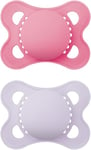 MAM Original Soother 2-6 Months (Pack of 2), Baby Soother Made from Sustainable Material, SkinSoft Silicone Teat, with MAM Soother Case, Pink (Designs May Vary)