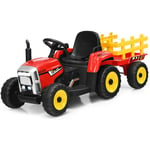 Costway - Tracteur avec Remorque Electrique pour Enfants 12 v avec Télécommande 2,4G - 3 Vitesses avec Eclairage led, Musique, Klaxon, Fonctions