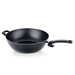 Fissler Adamant 100-800-32-100/0 Wok/Poêle à Servir (Ø 32 cm, 6 l) en Aluminium, Revêtu, Anti-Adhésif, Bord Haut, Résistant Aux Rayures – Compatible Induction – Noir