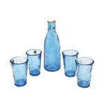 Recycled Glass Beyond The Sea Blue/Clear Kitchen Dining Decanter Bottle & 4 Tumblers Set 1L, 300ml