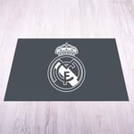 Licence Decor Real Madrid Papier peint en vinyle – Petit format (110 cm (H) x 80 cm (H) – Écusson blanc sur gris froid