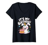 Womens It's My Birthday Cute Rabbit Unicorn Kids Girls Birthday V-Neck T-Shirt