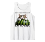 Save The Environment Eat Plastic Funny Microplastics Cat Tank Top