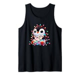 Christmas Penguin with Light Strings Clumsy Cute Entangled Tank Top