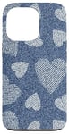 iPhone 13 Pro Cute Big & Small Hearts Blue Denim-Like Pattern Case