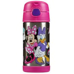 Thermos - Minnie & Daisy Water Bottle (355ml) - BPA Free, Stainless Steel, Spill Proof, Pop-Up Straw, Disney Kids Flask with Personalised Name Labels & Carry Handle for 12-Hour Cold Drinks