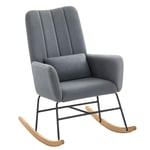 SONGMICS HOME Fauteuil à Bascule, avec Accoudoirs, Surface en Tissu Peluche, Structure en Acier, Pieds en Bois d’Hévéa, Capacité de Charge 136 kg, pour Chambre, Salon, Gris Ardoise LYY500G01