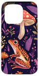 Coque pour iPhone 15 Pro Violet Bohème Ethnique Grenouille et Champignon Vintage Motif