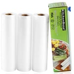 KitchenBoss Vacuum Food Sealer Rolls with Cutter-Box, 3 Rolls 20x 500cm Vacuum Sealer Bags for Food Storage and Sous Vide, BPA-Free