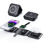 TOTU 3-in-1 Wireless Charger Magnetic Foldable Charging Hub for iPhone 14/13/12 Series, AirPods 3/2/Pro, and iWatch - Travel Charger for Multiple Devices (Black)