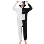 JXILY Pajamas Winter Home Wear Polar Fleece Black and White Bear Animal Cartoon One-piece Pajamas Adult Animal Costume Halloween Christmas Cosplay,M