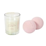 COSMETIC CLUB, SC0574, Lot de 2 Coffrets Bougie et Bombes de Bain, Routine Simple et Efficace pour une Peau Éclatante, Parfum Fleur de Cerisier, Cadeau Idéal pour Détente et Relaxation