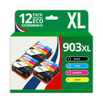 123CONSOMMABLES - 903 XL - Cartouche compatible avec HP 903 903XL Cartouches d'encre pour HP Officejet 6950 6960 Officejet Pro 6960 6970 (pack de 12)