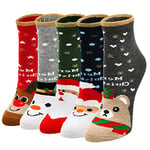 LOFIR Chaussettes de Noël Femmes Fantaisie Chaussettes Bonhomme de Neige, Socquettes Motif à Animaux pour Fille, taille 35-41, 5 paires