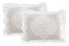 Lush Decor Lucianna – Parure de lit 3 pièces en Coton à Bords Volants, lit Double/Grand lit, Taupe