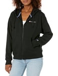 Champion Women's Full-Zip Powerblend Fleece Hoodie Sweatshirt (Plus Hooded, Black Small Font, S