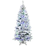 HOMCOM Sapin de Noël Artificiel Lumineux 210 cm Arbre de Noël enneigé avec 10 Modes d'éclairage Multicolore 829 Branches pour Maison, Magasin Vert