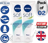 2 x NIVEA Cream Soft 75ml Tube - Everyday Hydration for Smooth Healthy Skin