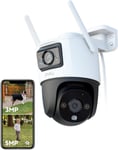 4K(5Mp+3Mp)Camera Surveillance Wifi Exterieure A Double Objectif,360°Camera Ip Exterieur Wifi,Ai Detection Humaine/Vehicule,Suivi Automatique,Vision Nocturne Couleur 30M,Etanche Ip66,Sirene