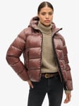 Superdry Hooded Sports Luxe Puffer Jacket, Nutmeg Brown Sheen